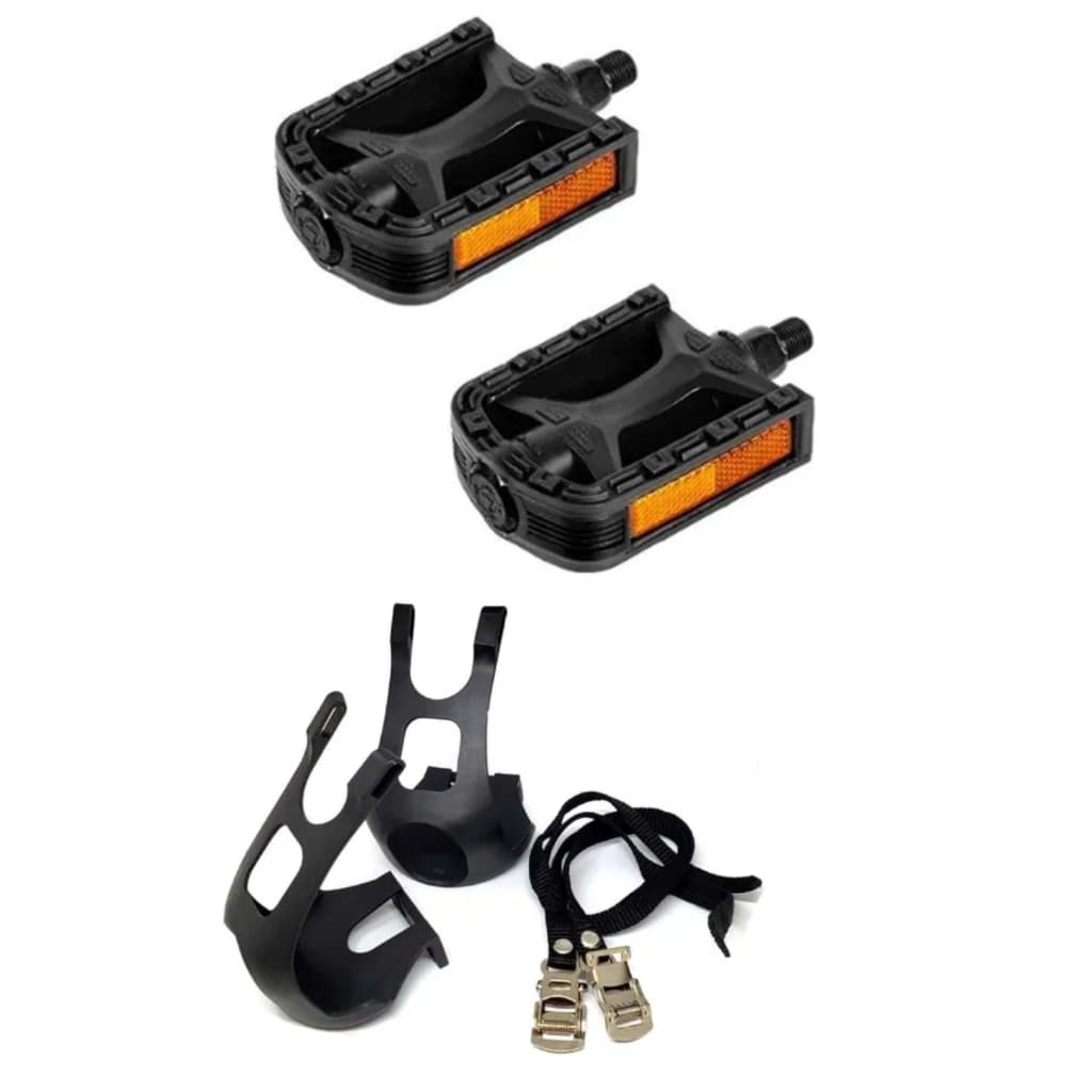 KIT PEDALEIRA FIRMA PÉ MTB SPINNING ERGOMÉTRICA + PEDAL BICOLOR ROSCA GROSSA