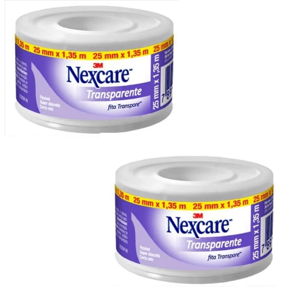 Fita Transpore c/2 kit 25mmx1,35m roxinho nexcare transparente