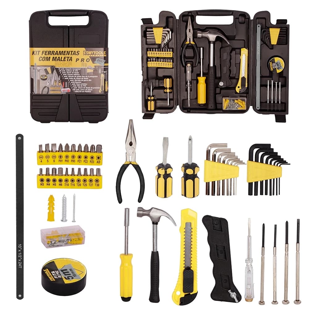 Kit Ferramentas Completo Maleta Organizador 200 Pecas Uso Profissional Domestico