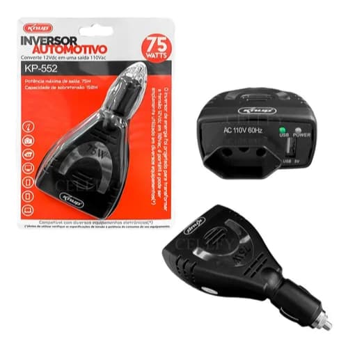 Inversor Conversor Tomada Carro 75w 12v P/110v  ou 220v Usb Veicular