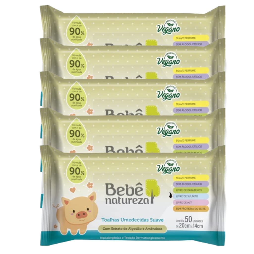 Kit 250 Toalhas Umedecidas Infantil Lenço Higiene Suave Prático Vegano Hipoalergênico Sem Álcool