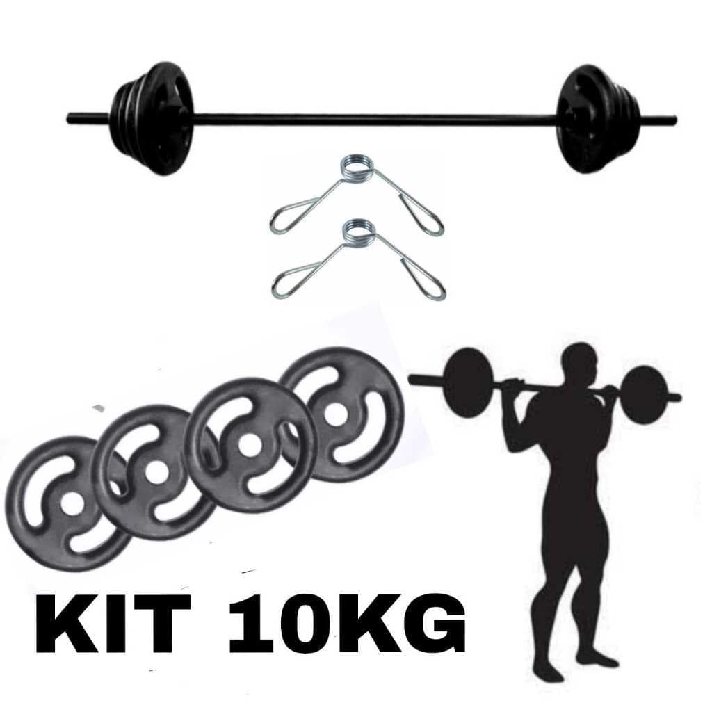 Kit Musculação Pump - Barra + 10Kg De Anilhas Pintadas +Presilhas TREINO ACADEMIA