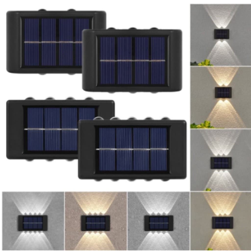 Kit 2 Luminária Solar LED para Jardim e Muro | À Prova d'Água | Sem Fiação | Modelos 8, 10 e 12 LEDs mt097