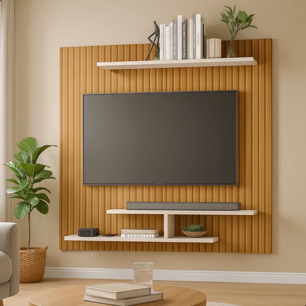 Painel de TV Para Sala Suspenso Com Prateleira Nicho MDP MDF Suporte De Parede Estante 32" Polegadas