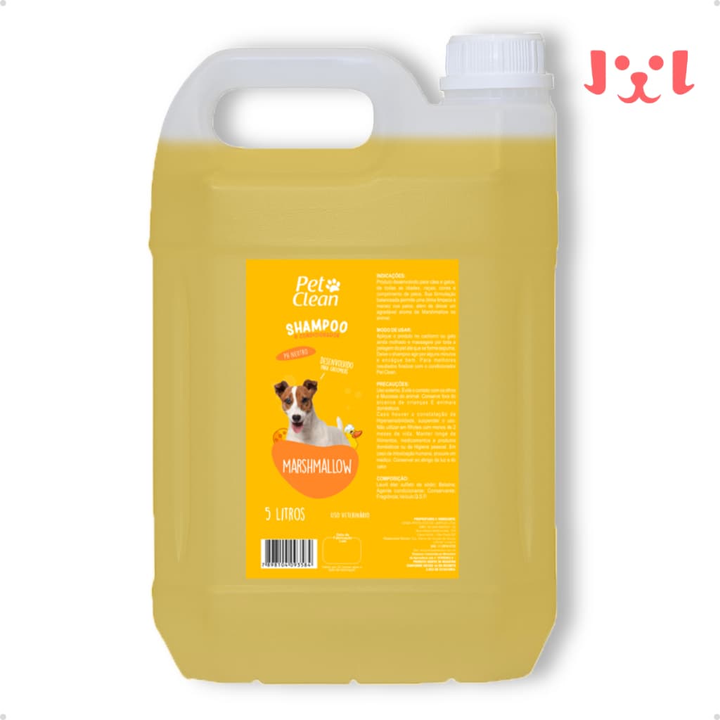 Shampoo e Condicionador Pet Shop para Cachorro e Gato Pet Clean Marshmallow - Galão 5L