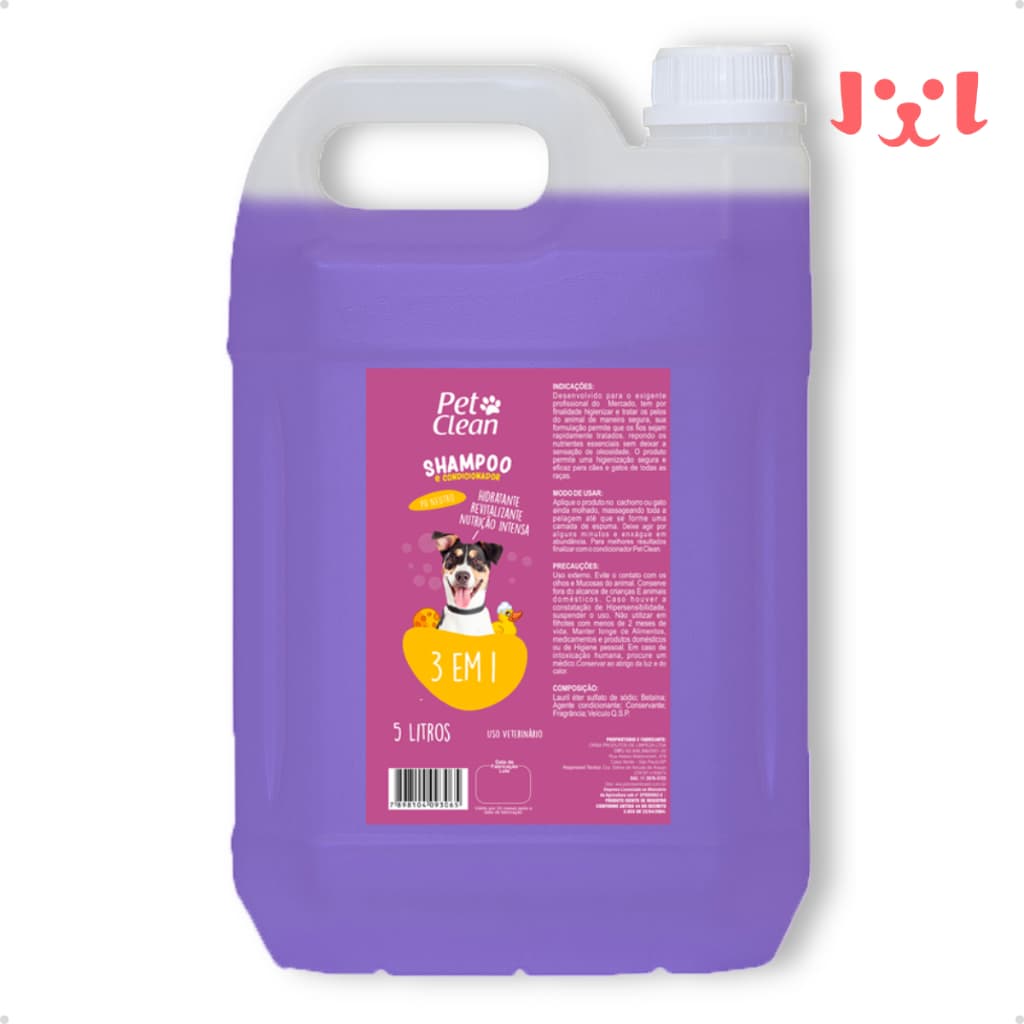 Shampoo e Condicionador Pet Shop para Cachorro e Gato Pet Clean 5 em 1 - Galão 5L