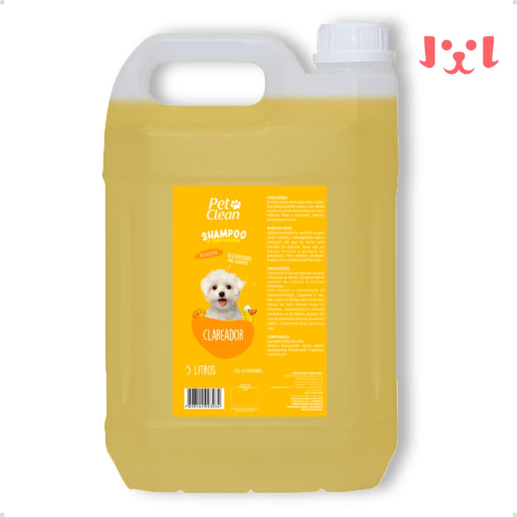 Shampoo e Condicionador Pet Shop para Cachorro e Gato Pet Clean Pelos Claros - Galão 5L