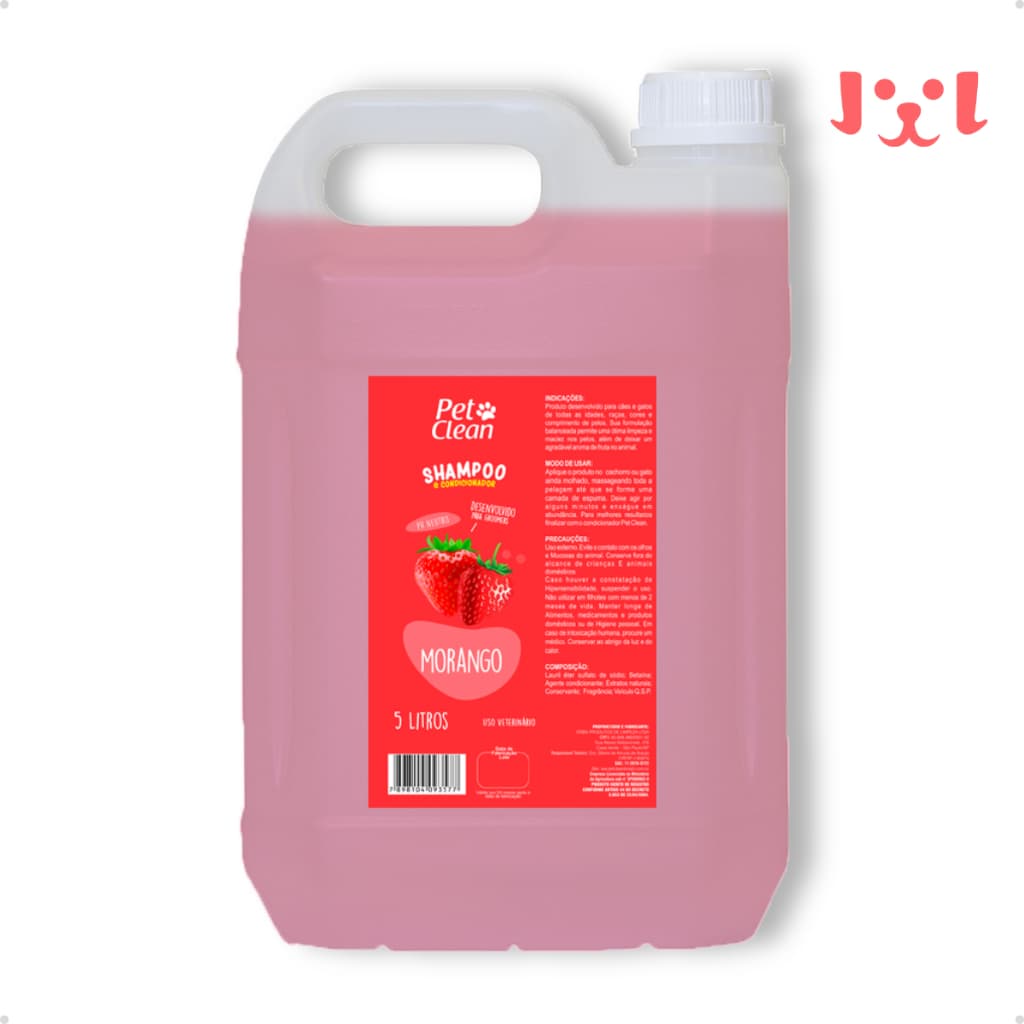 Shampoo e Condicionador Pet Shop para Cachorro e Gato Pet Clean Morango - Galão 5L