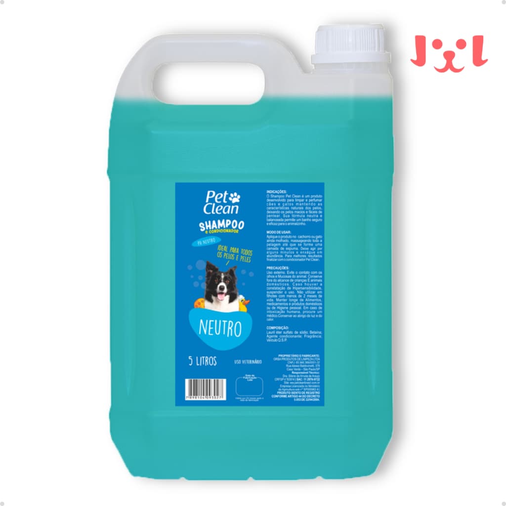 Shampoo e Condicionador Pet Shop para Cachorro e Gato Pet Clean Neutro - Galão 5L
