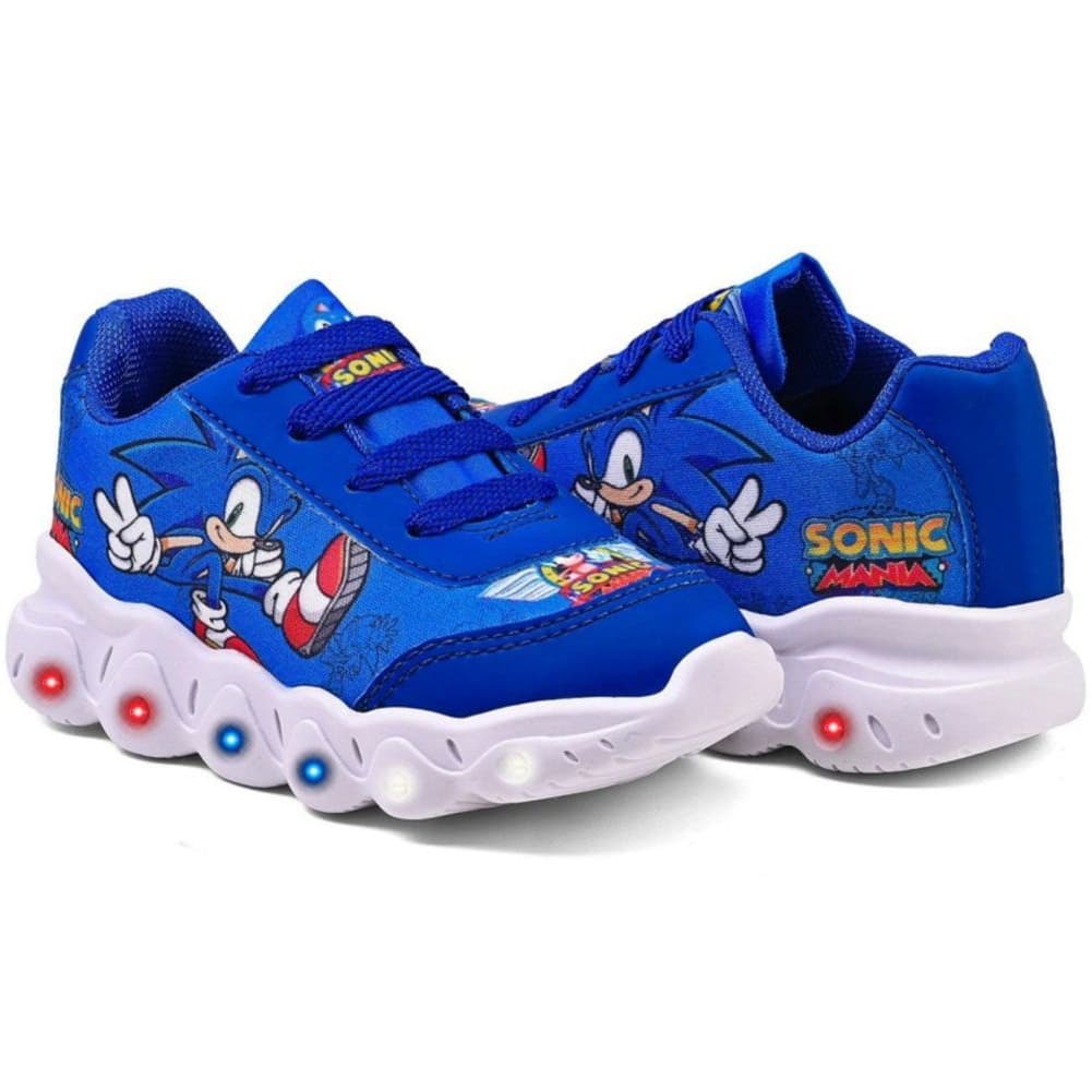 Tênis Infantil Sonic Masculino Azul Casual Com Led Super Confortável Lançamento