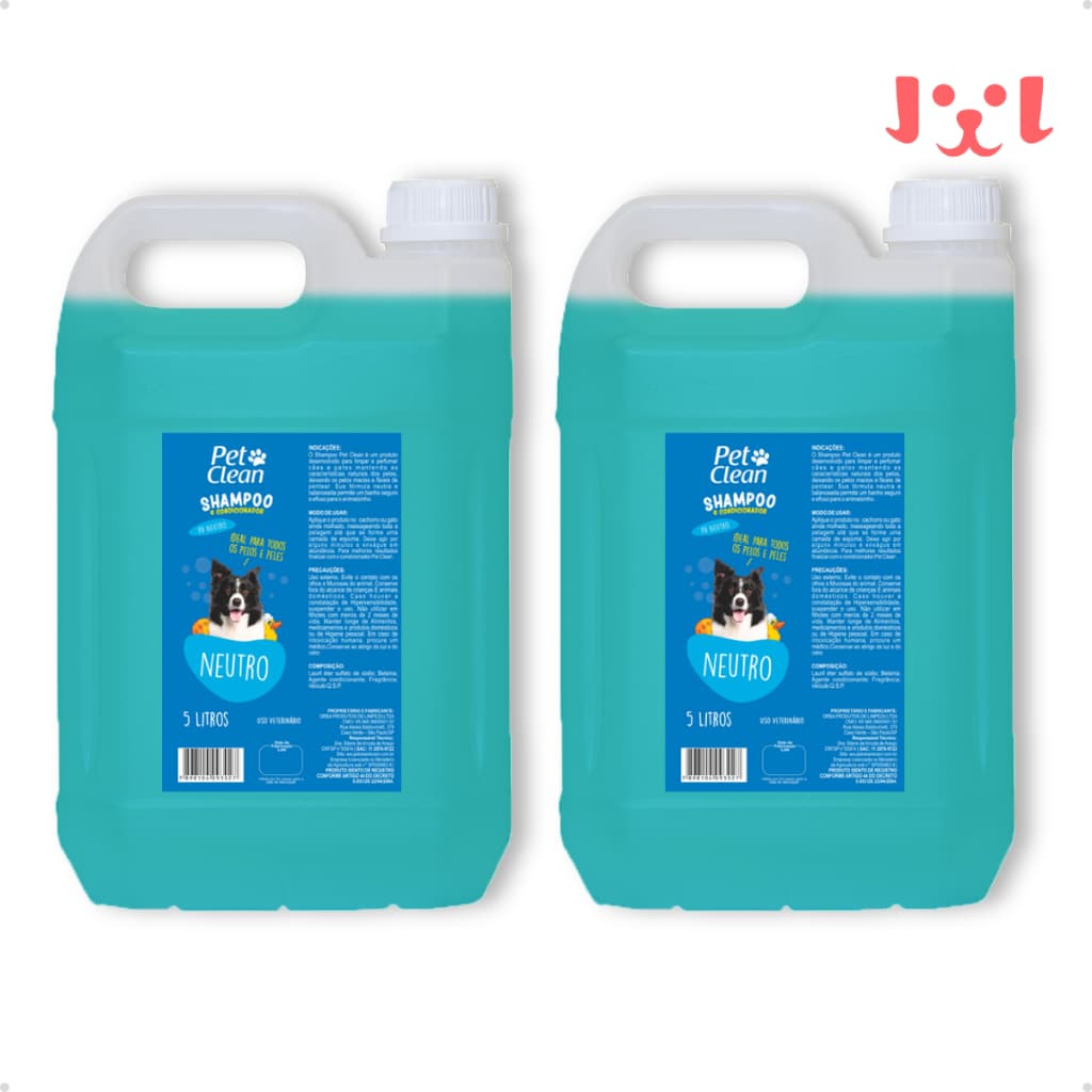 Kit 2 Shampoo e Condicionador Pet Shop para Cachorro e Gato Pet Clean Neutro - Galão 5L