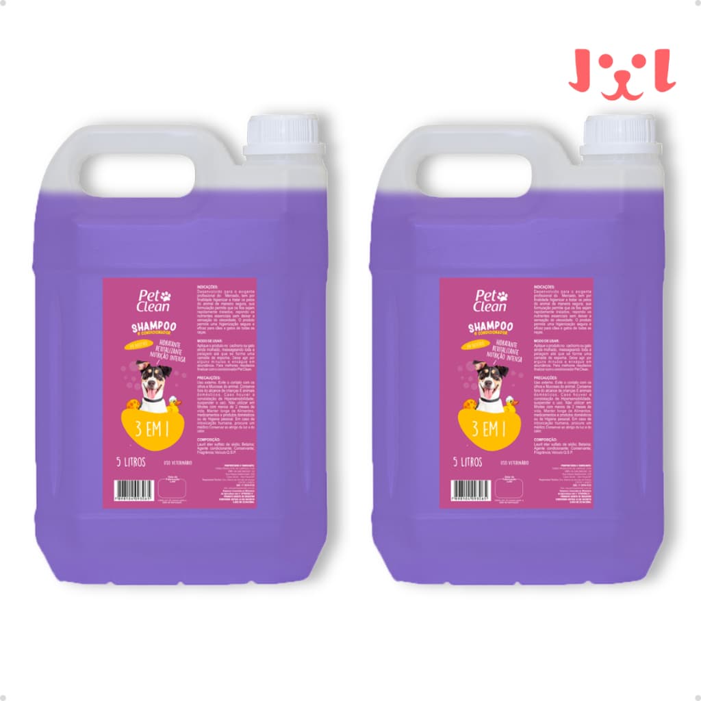 Kit 2 Shampoo e Condicionador Pet Shop para Cachorro e Gato Pet Clean 5 em 1 - Galão 5L