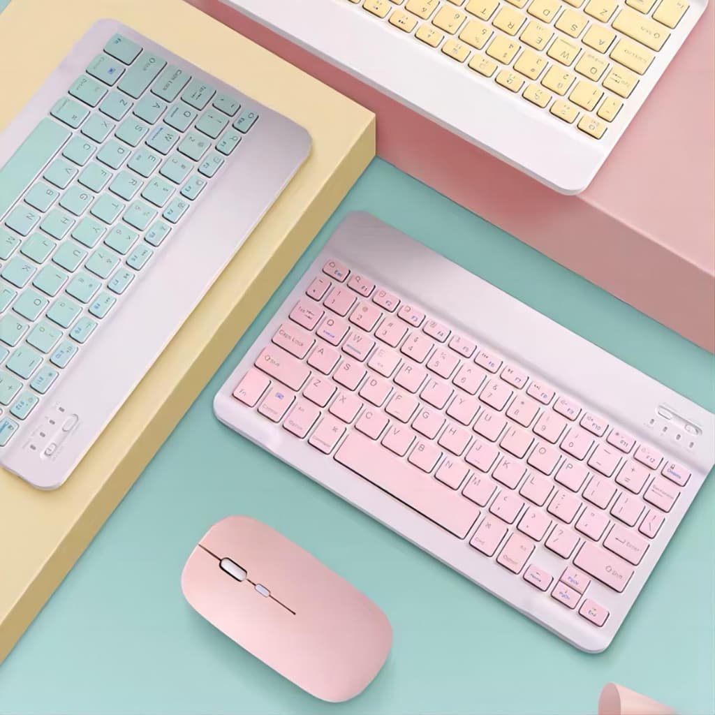 Kit Teclado e Mouse Sem Fio Bluetooth Colorido Macaron Para PC iPad Tablet Notebook - XTRAD