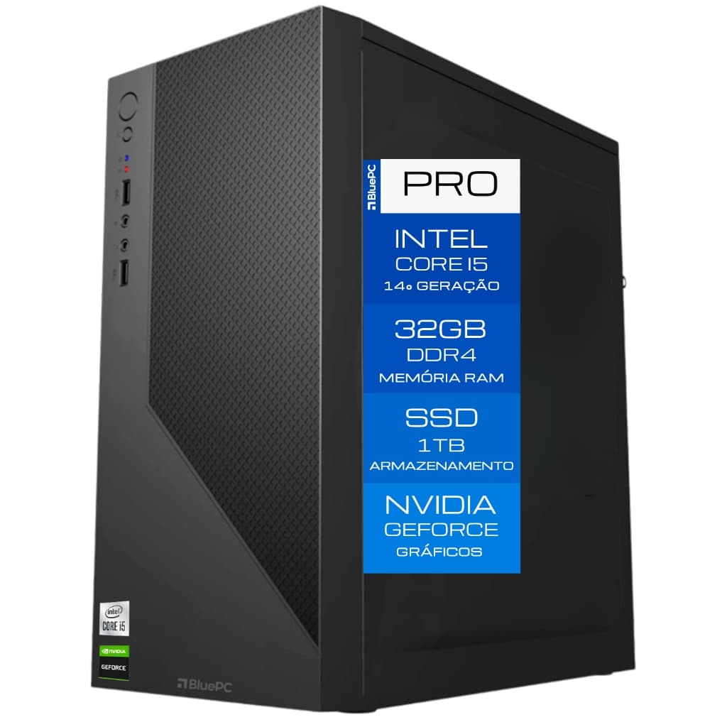 Computador BluePC PRO - Intel i5 14400F, 32GB DDR4, SSD 1TB, Geforce, 500W, Win 11 Pro - CDBP-PRO128