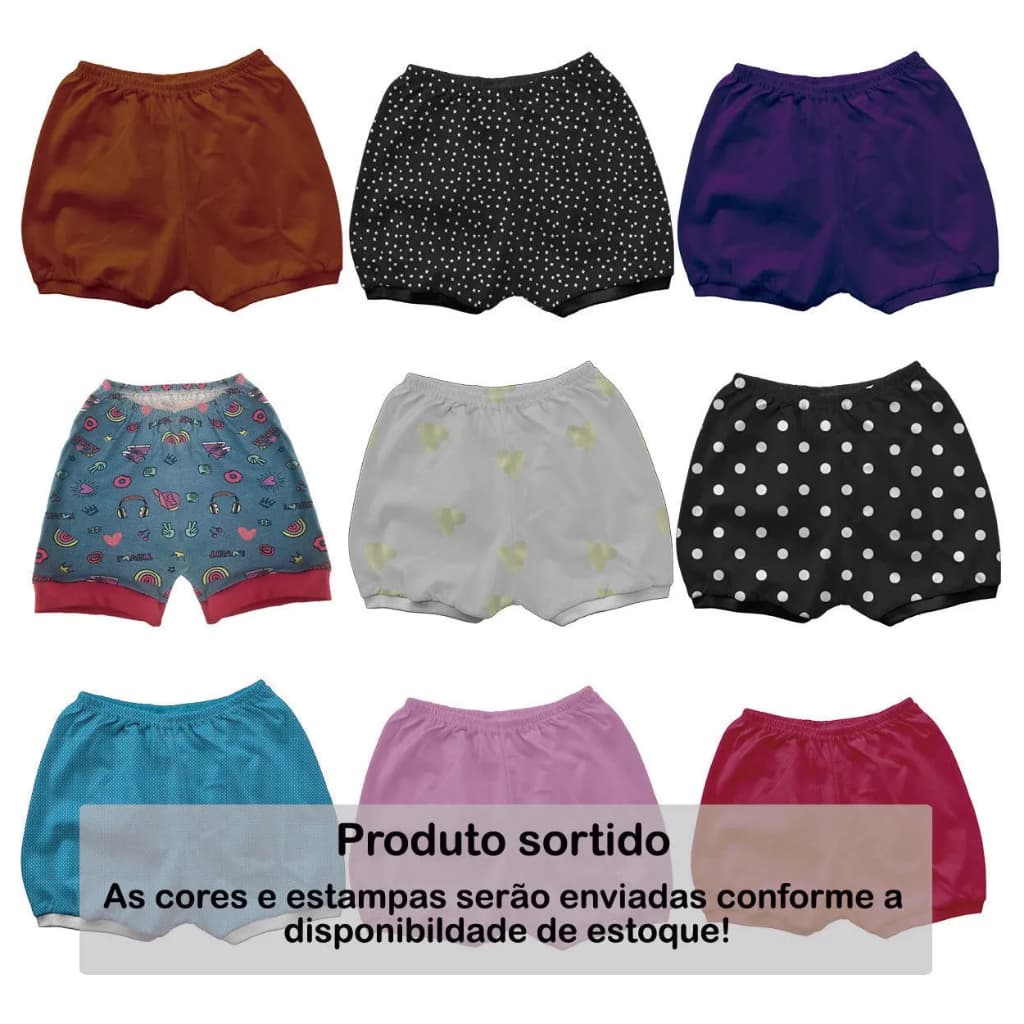 Kit 6 Shorts Bebe Tampa Fralda Sortidos Em Algodão