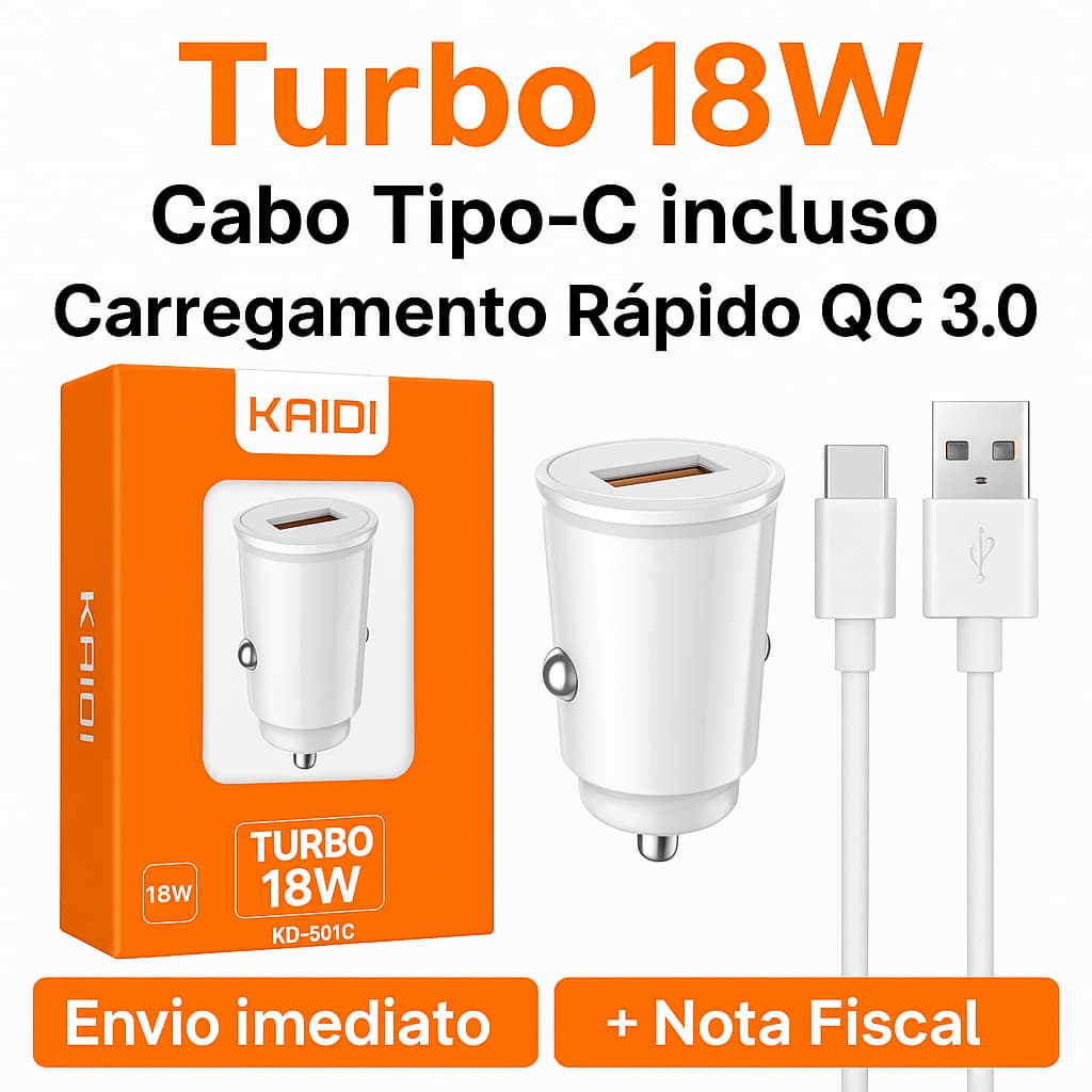 Ultra Carregador Veicular Tipo-c Kd-501c 18w Turbo + Cabo