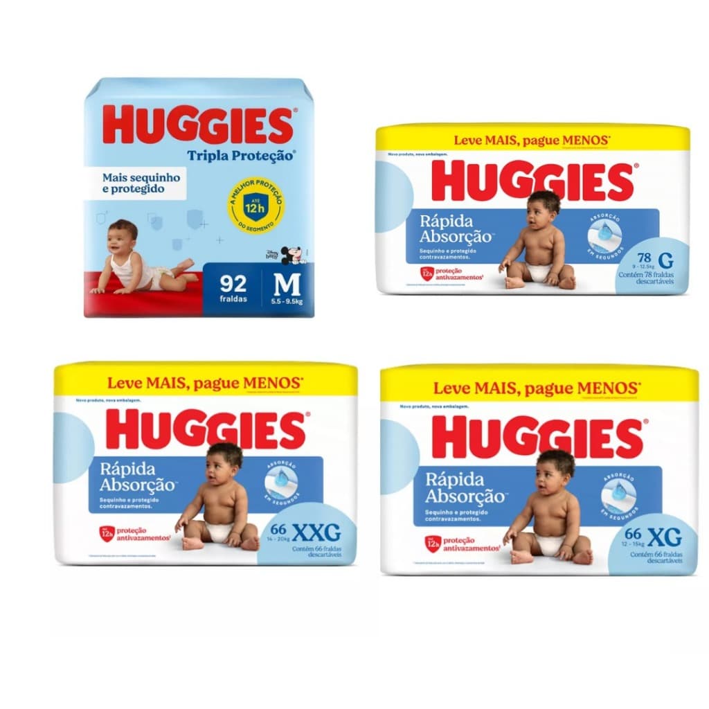 Fralda Huggies Tripla Proteção Hiper Todos Os Tamanhos