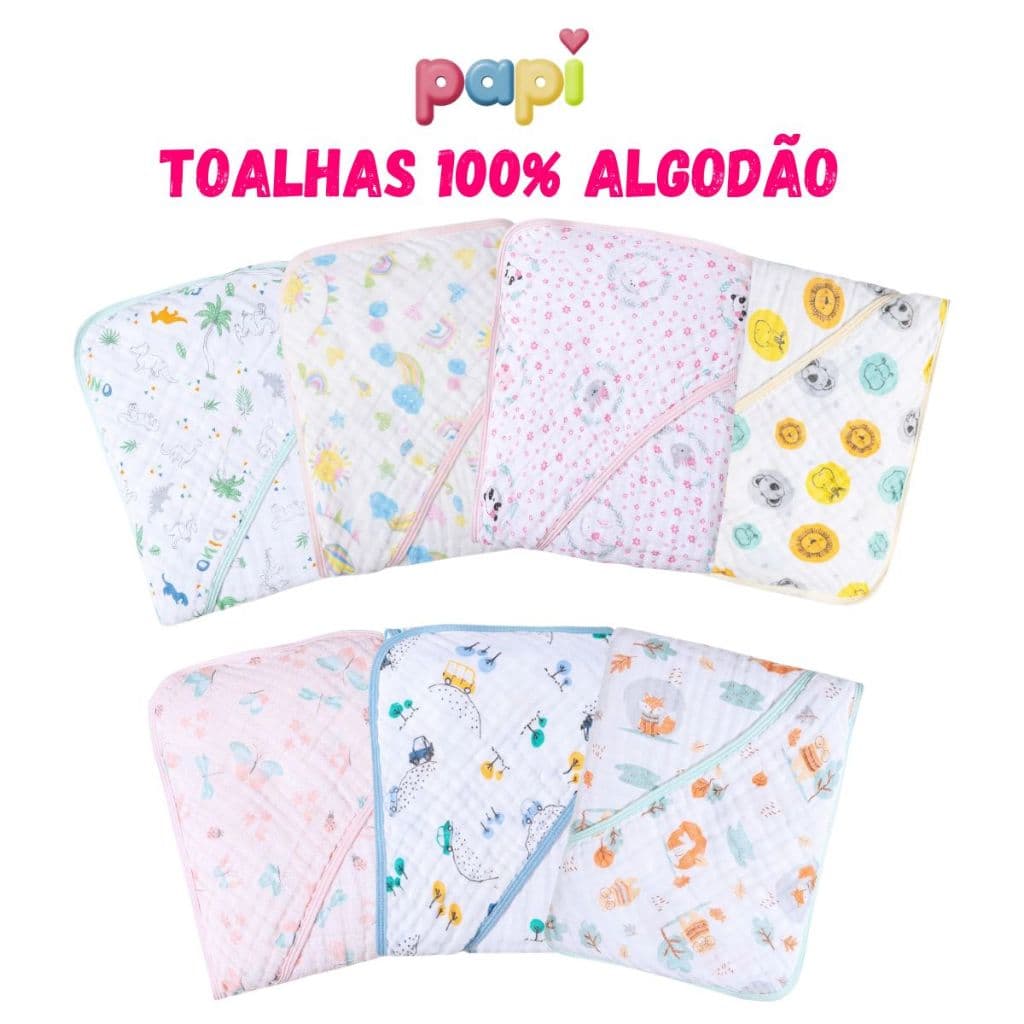 Toalha de Banho Bebe Fralda Soft Dupla Camada com Capuz 100% Algodão Infantil Enxoval Recém Nascido Menino Menina Papi