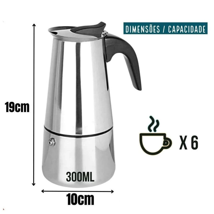 Máquina de Café Italiana Inox 9 Xícaras - Expresso e Moka 4 a 6 Xícaras para Casa e Comercial