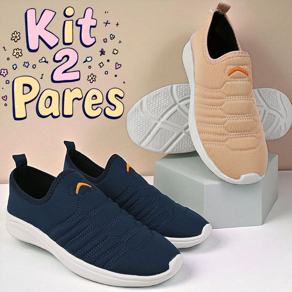 Kit 2 Pares Tênis Calce Fácil Meia Macio Esportivo Antiderrapante Feminino Masculino