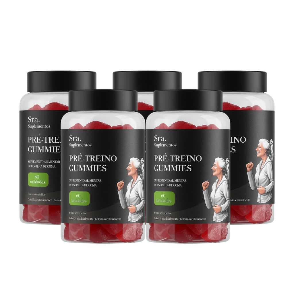 Kit 5 Pré Treino Pré Workout Energia Forca Gummy Senhora Fitness Gummy Pré treino Hardcore Evolution Workout B12 1000mcg