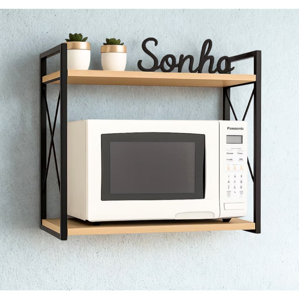 Prateleira Suporte Micro-ondas 40cm Aço Reforçado Parede Cozinha Estilo Industrial Moderna