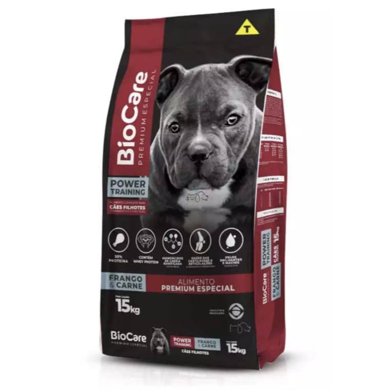 Ração Cachorro Filhote Premium Biocare Especial 30% Proteína Power Training Frango & Carne 15kg