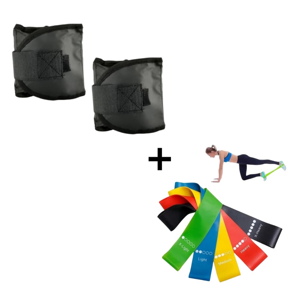Kit Musculação Par Caneleira 0.500 Kg Ao 5 Kg Profissional + Kit Theraband Elástico De Academia Treino Pernas