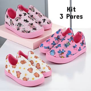 Kit com 3 pares de tenis infantil para meninas. Confortável. Lucks calçados