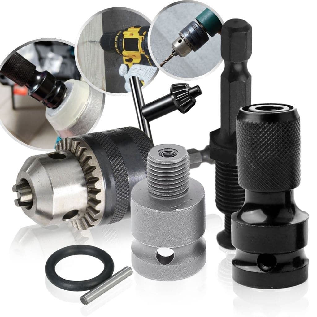 Kit Mandril com Chave 1/2 Pol + 3 Haste Soquete Adaptador Sextavado Chave de Impacto Rosca para Parafusadeira Furadeira