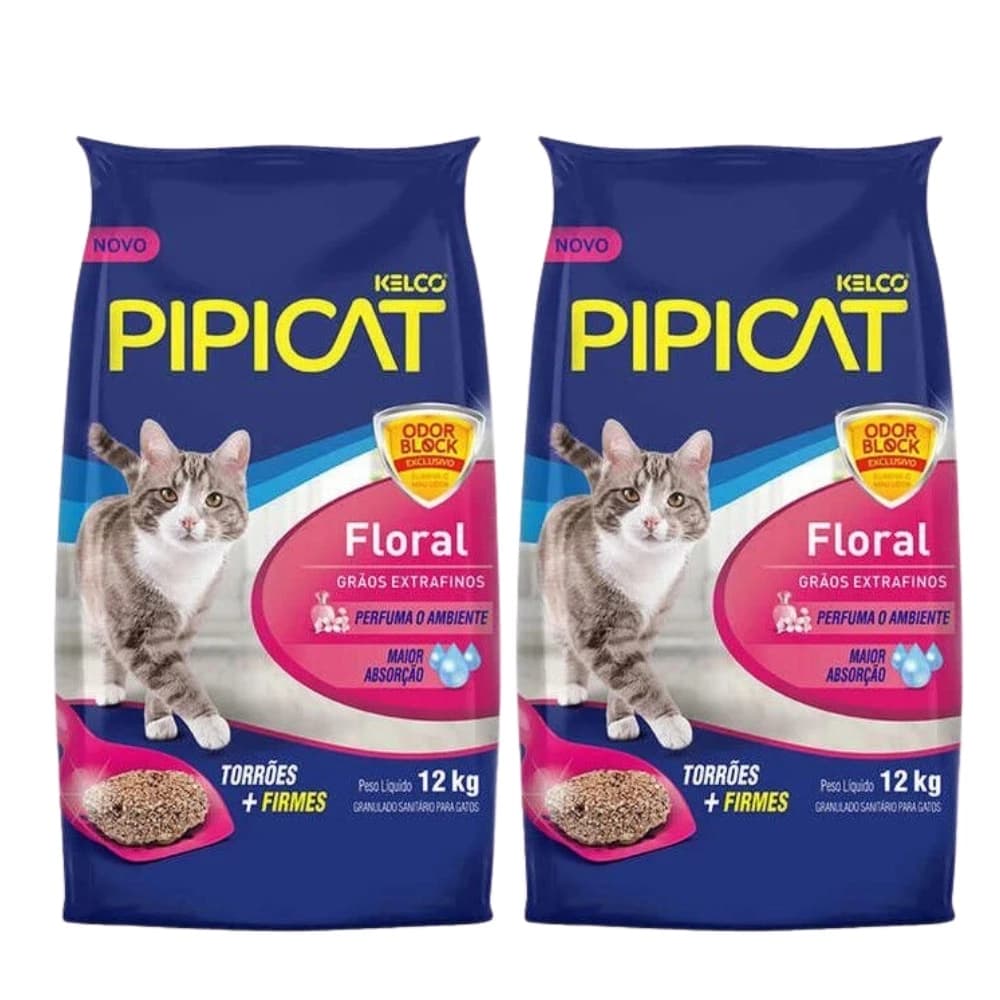 Kit 2 Areias Sanitárias P/ Gatos Kelco Pipicat Floral 12kg