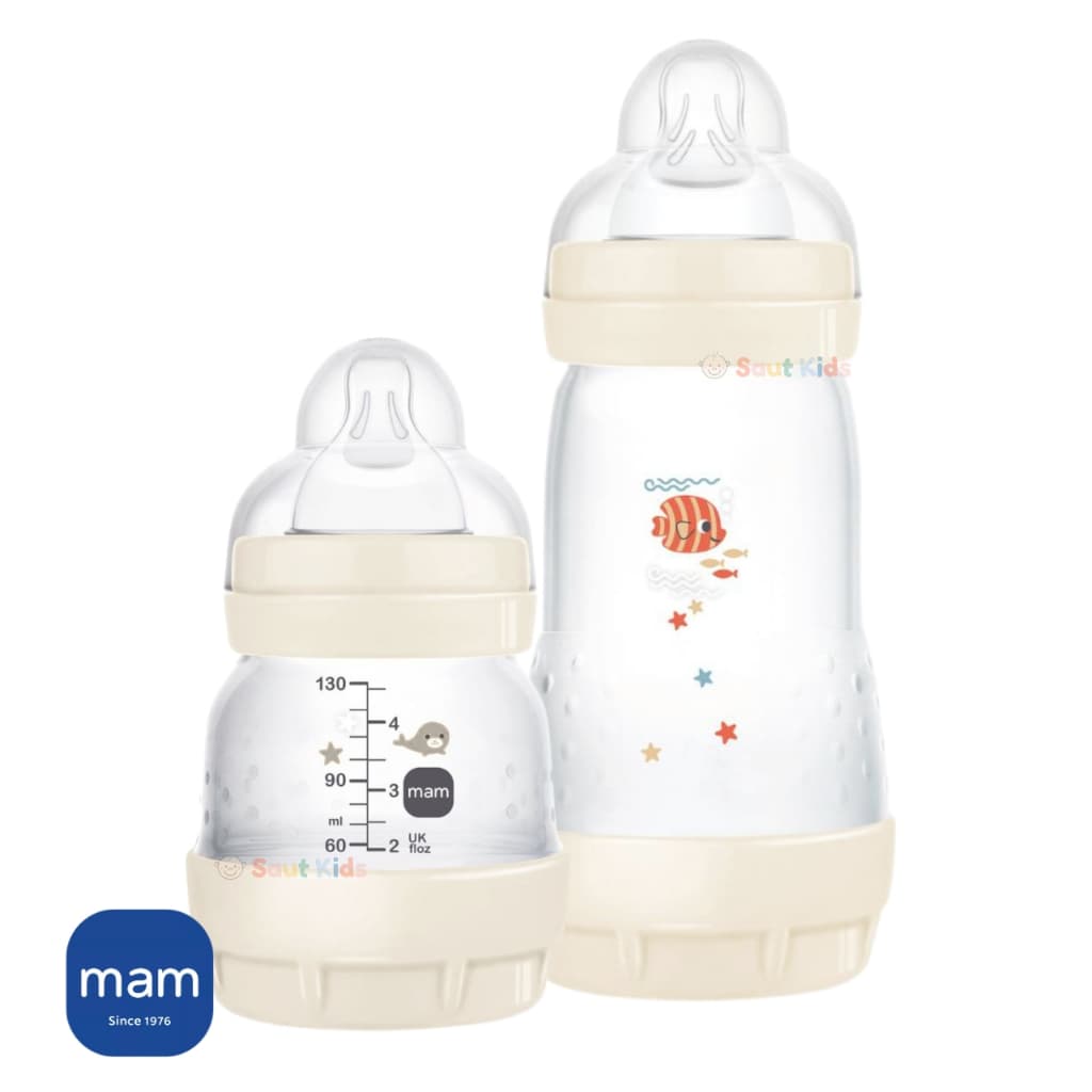 Kit Mamadeiras MAM Easy Start 2uni Anticolica 130 e 260ml Bico Silicone Bebê Neutra
