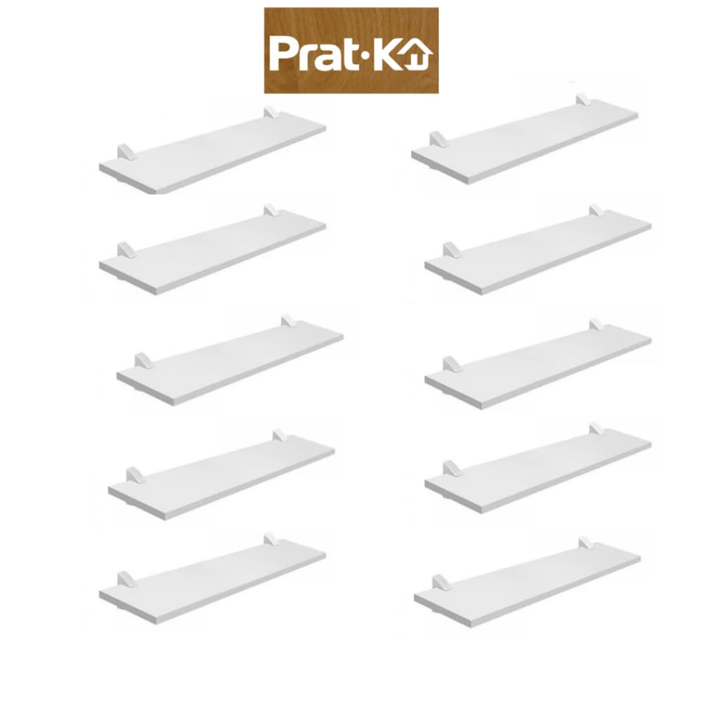Kit 10 Prateleiras Reta 60X20 cm Mdf Lisa com Suporte para Decoração Parede Cozinha Sala Quarto