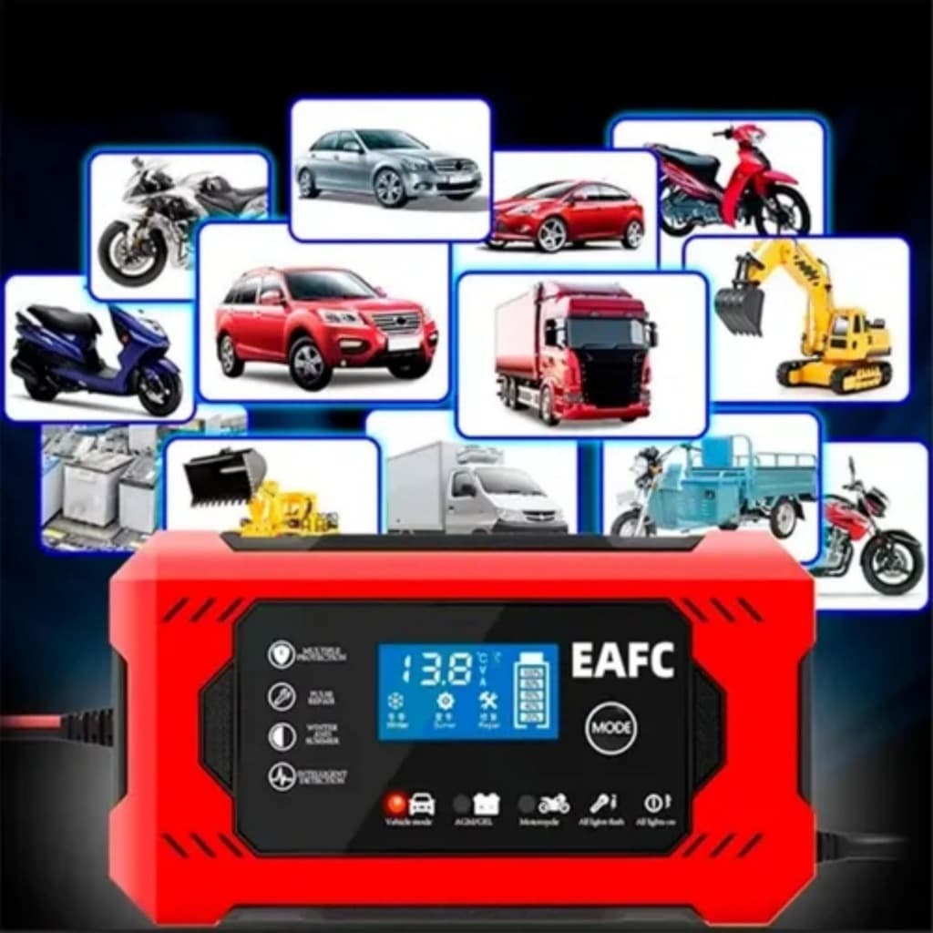 Carregador de Bateria com Fio 12V para Carro Moto Caminhão Emergência Automotiva Portátil Potente