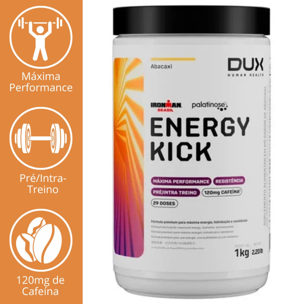 ENERGY KICK CAFFEINE PRÉ E INTRA TREINO C/CAFEÍNA POTE 1KG - DUX HUMAN HEALTH