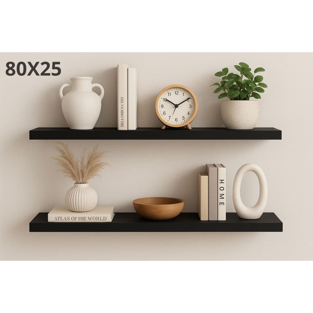 Prateleiras Parede 80x25cm em MDF 25mm Preto com Suporte Invisível Decoração quarto sala escritório