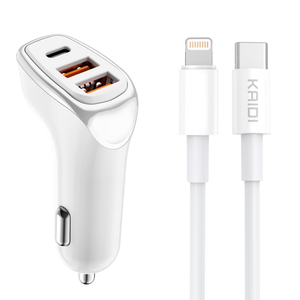 Carregador de celular para carro 38w + cabo para iphone Lightning veicular 3 USB Kaidi Original