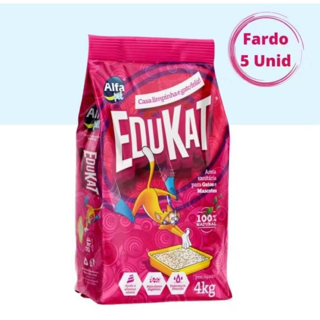 areia sanitária higiênica para gatos anti odor Edukat kit com 5 unid. total 20kg