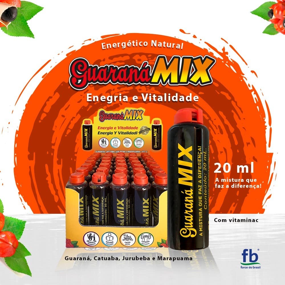Guaraná Mix-  Display c/ 35 Flaconetes de 20ml - Force do Brasil - Energia Instantânea