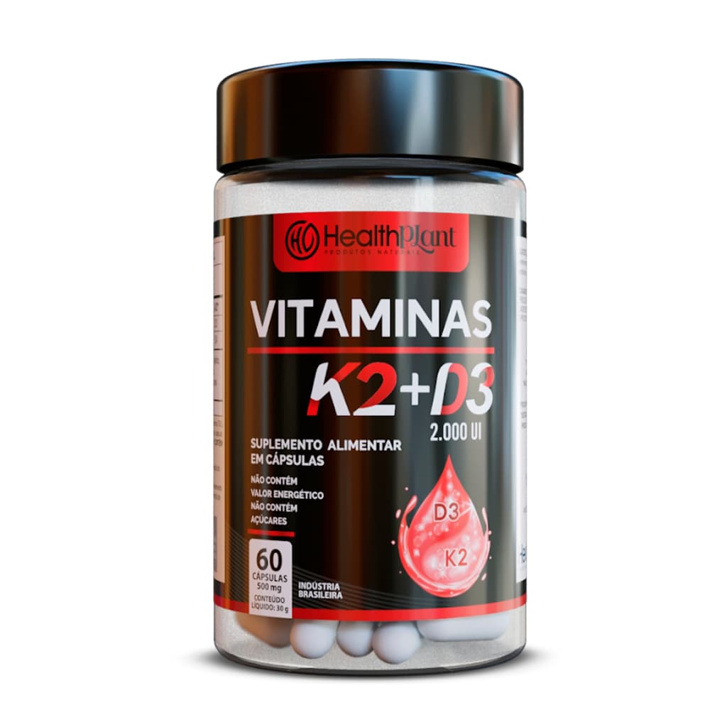 Vitamina K2 + Vitamina D3 100% Original | Absorção e Distribuição do Cálcio no Organismo 60 Cápsulas