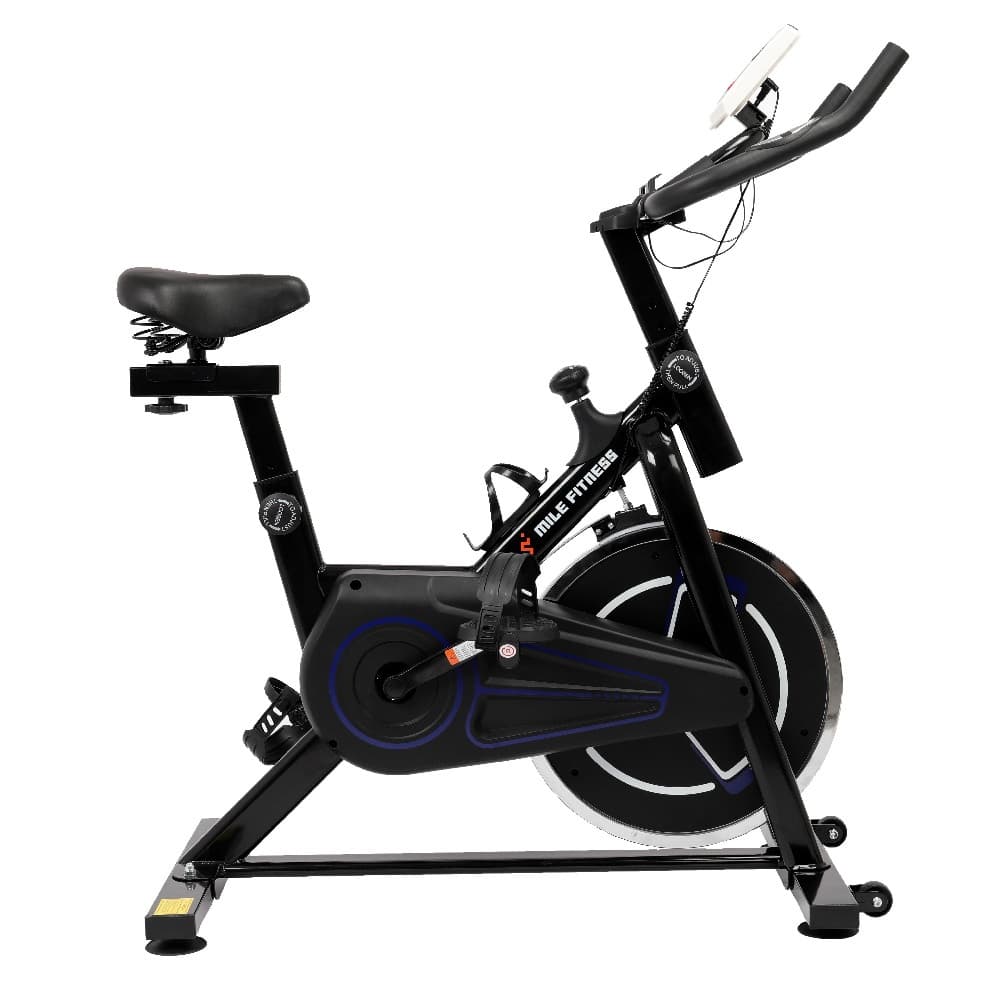 Bicicleta Ergométrica Mile Fitness Spinning Preta e Azul 8kg Suporta Até 130kg