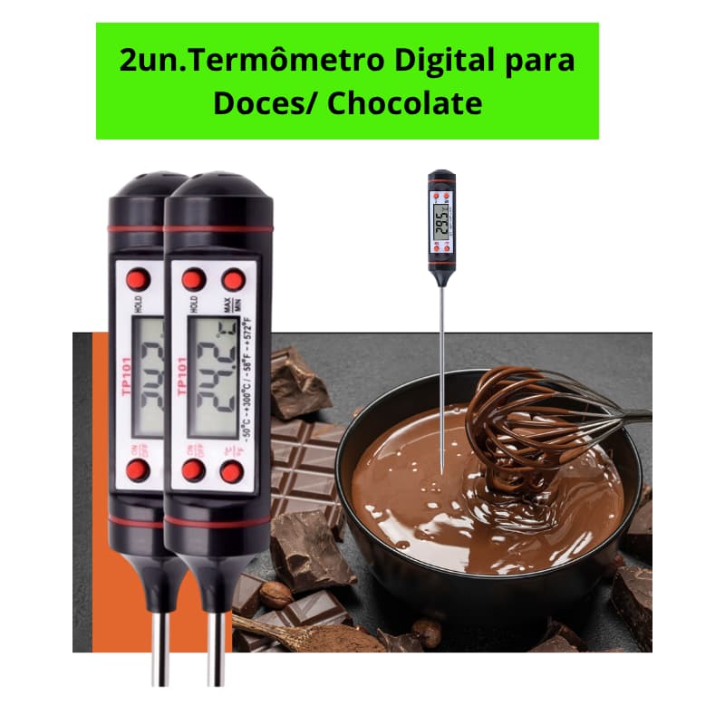 Termômetro Digital Culinária Óleo, Doce, Água e Carne com Sonda Precisa e Tela LCD Leituras Rápida
