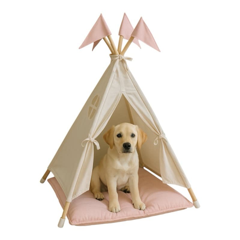 Cabana casinha tenda toca Pet M para cães e gatos cru com rosa