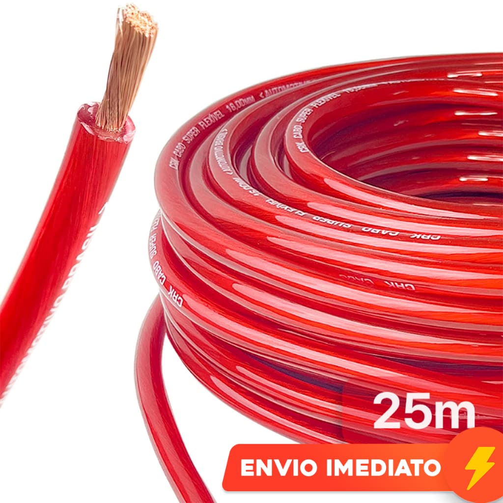 Cabo Bateria 16mm 25m 100% Cobre Automotivo Fio Alimentação Automotivo Para Alto falante Módulo Força CRK Technoise