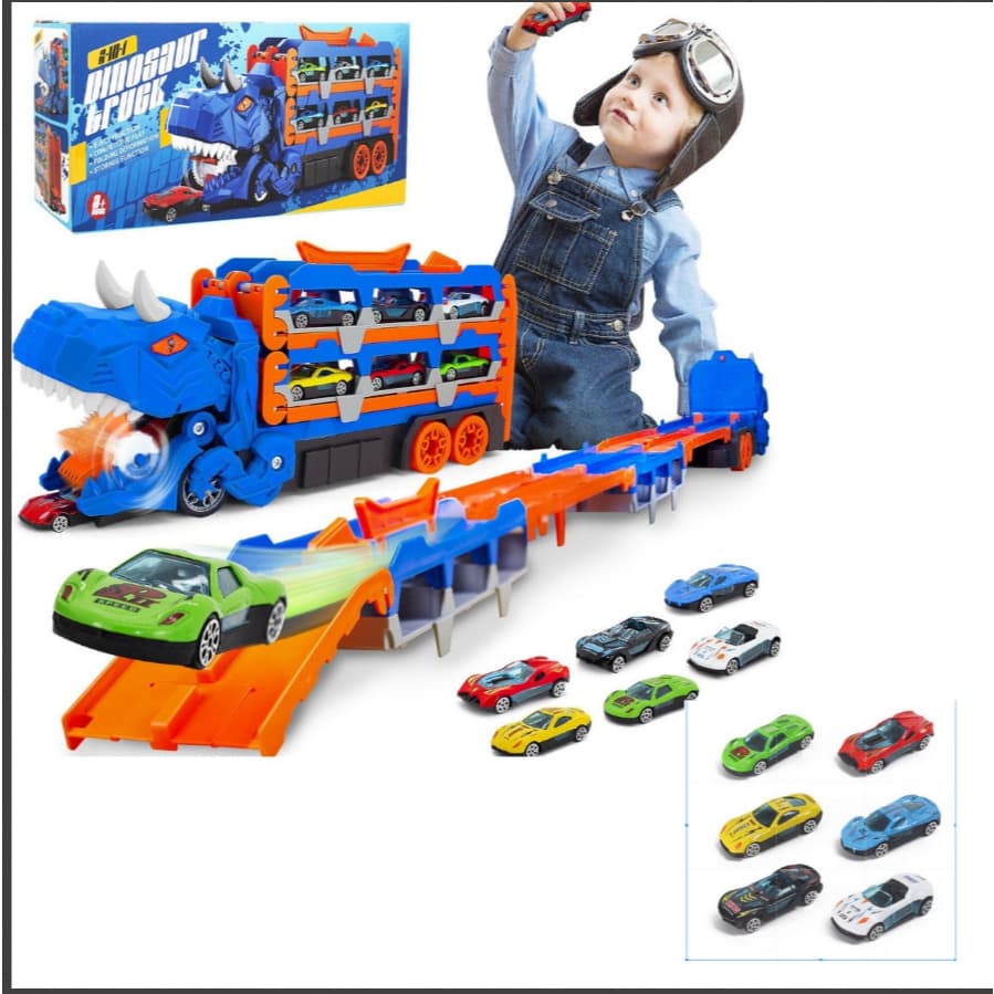 Caminhão De Engolir Dinossauro com KIT DE 12 CARRINHOS - A Diversão Está Garantida! 🚗 YM5500