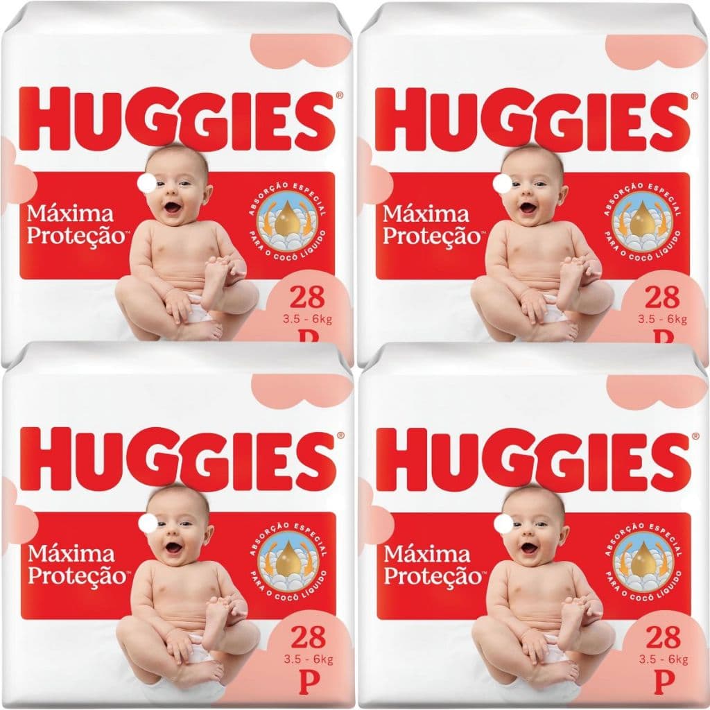 4 Pacotes da Fralda Huggies Máxima Proteção P - Antiga Supreme Care