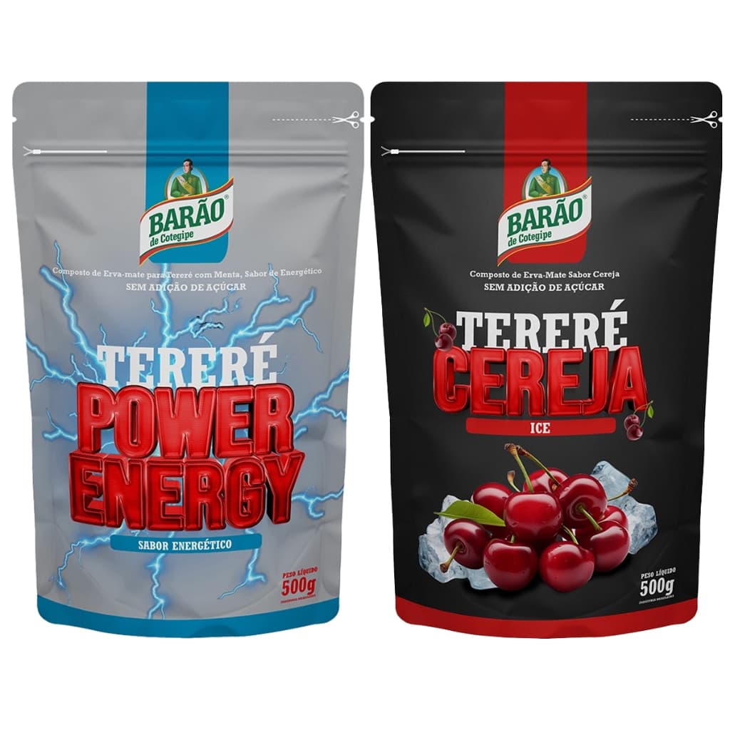 Erva Mate Tereré Barão Black Energetico + Cereja Ice 500g cada