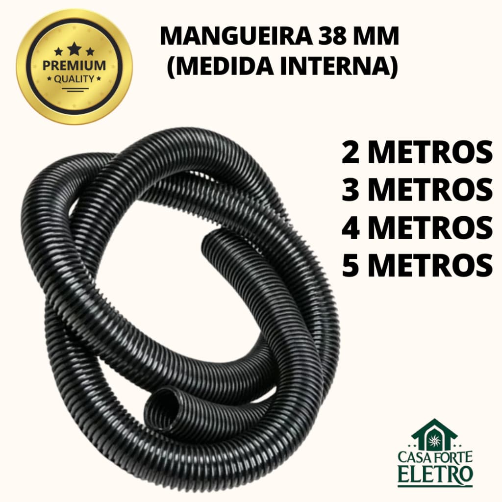 Mangueira Resistente Aspirador 2,3,4,5m 38mm Preta Compatível Electrolux Arno IPC e outras marcas