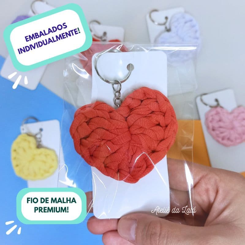Kit 10 ~ 40 Chaveiro Coração Fio de malha Crochê Amigurumi Artesanato Feito à Mão 7 cm