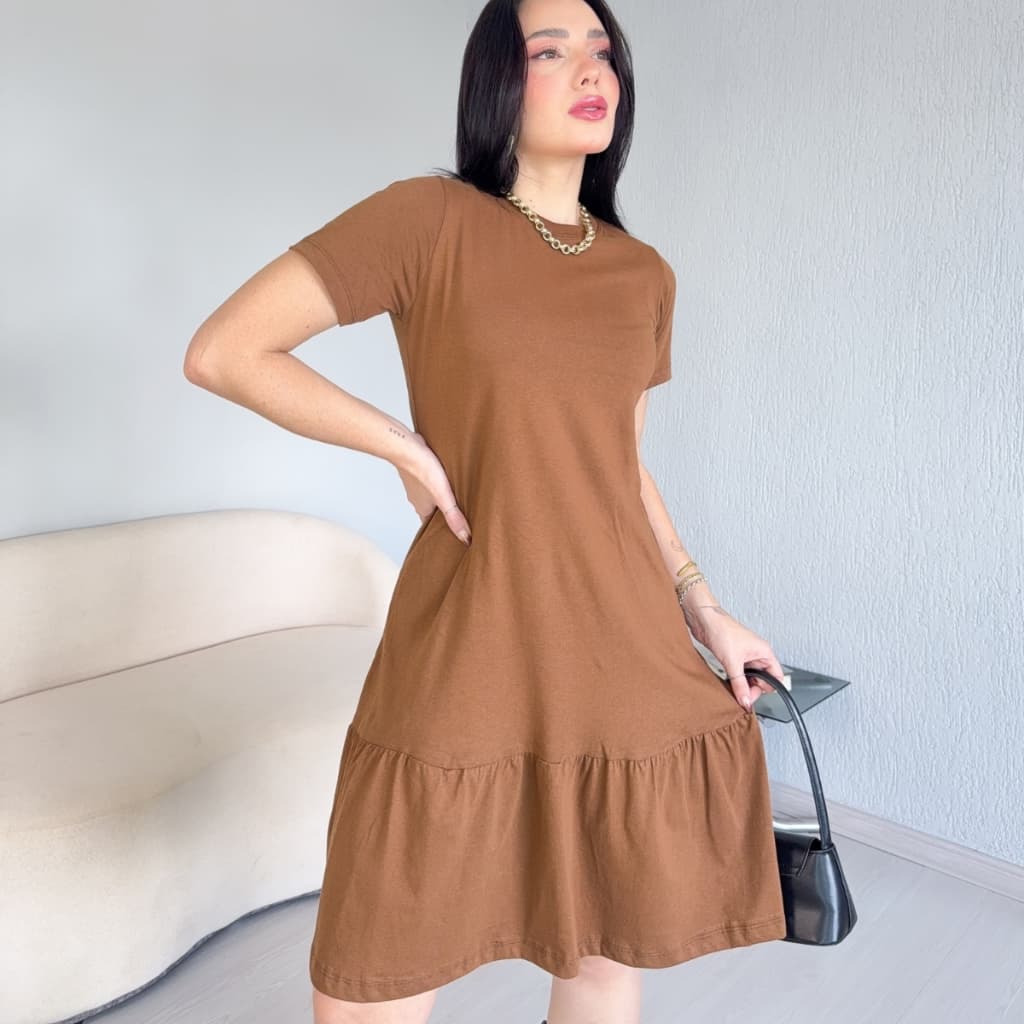 Vestido Feminino Saia Midi Babado Vestidos Rodado e Fenda Moda Casual
